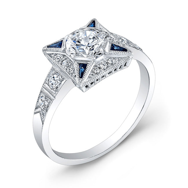 Art Deco Style Diamond and Blue Sapphire Semi Mount Engagement Ring by Jolie Designs