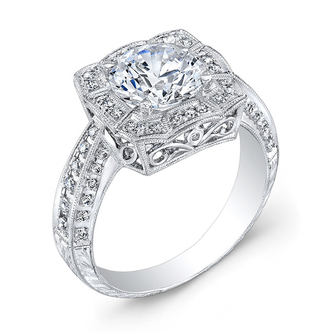 Engraved Diamond Engagement Ring with Mill Graining by Jolie Designs