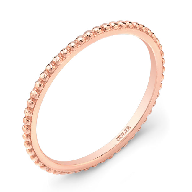 14K White Gold Beaded Band Ring with High Polish Finish by Jolie Designs