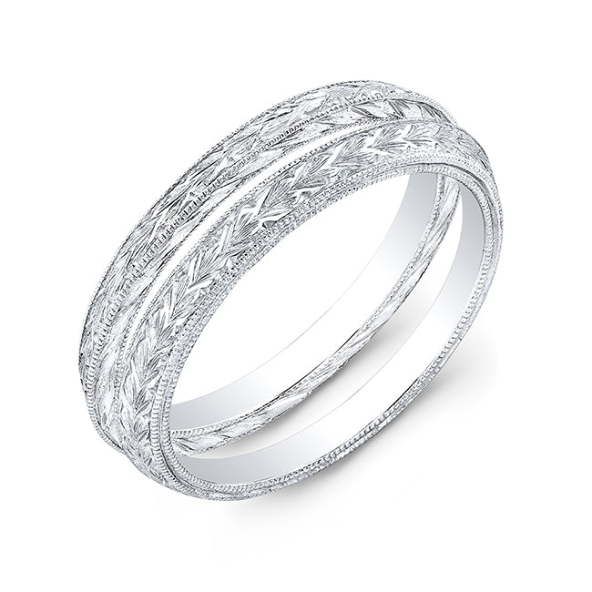 White Gold Hand Engraved Angled Band Set by Jolie Designs