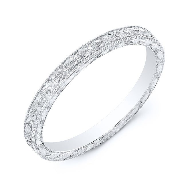 White Gold Hand Engraved Straight Eternity Band by Jolie Designs