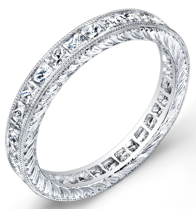 Hand Engraved Princess Cut Diamond Engagement Ring by Jolie Designs