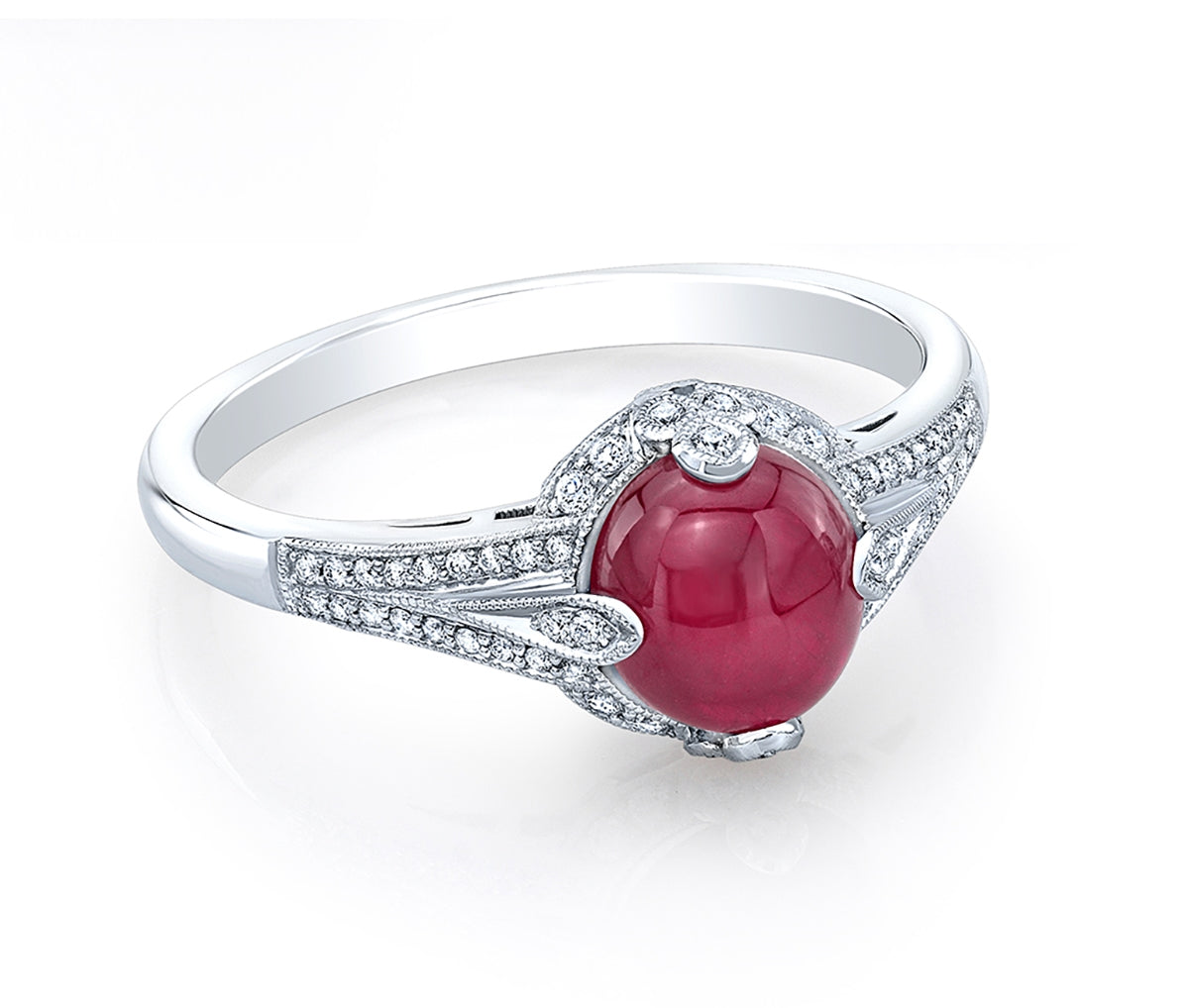 Handcrafted Diamond and Cabochon Semi-Mount Engagement Ring by Jolie Designs