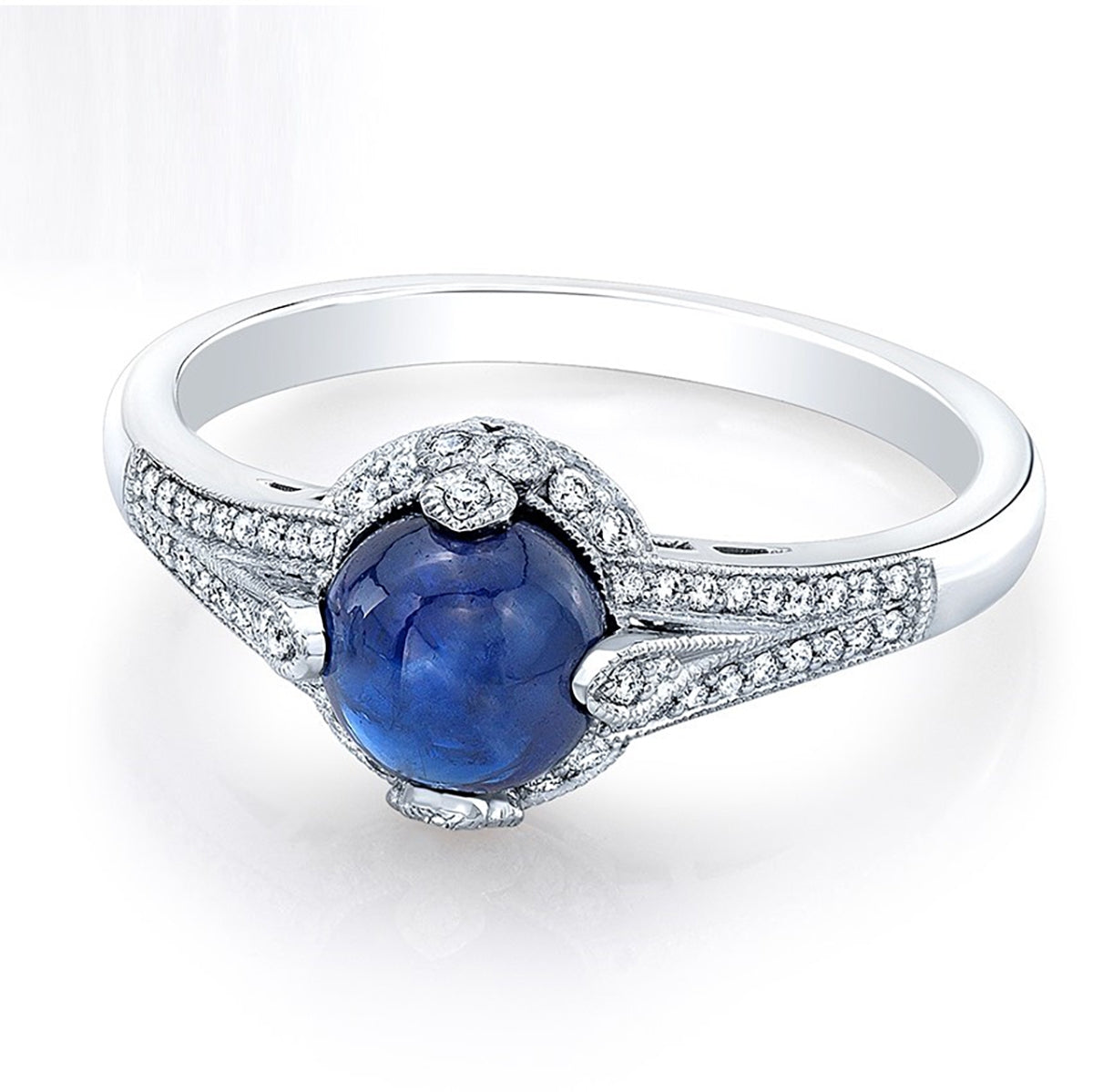 Hand Crafted Diamond & Cabochon Semi Mount Engagement Ring by Jolie Designs