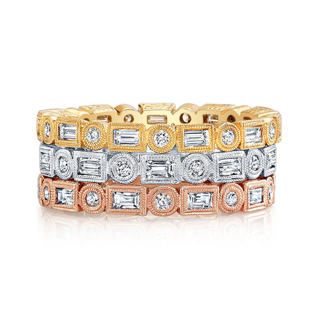 Hand Engraved Diamond Stackable Mill Grain Ring by Jolie Designs