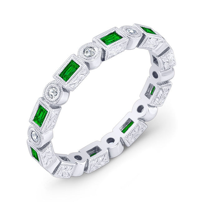 Hand Engraved Tsavorite and Diamond Ring by Jolie Designs