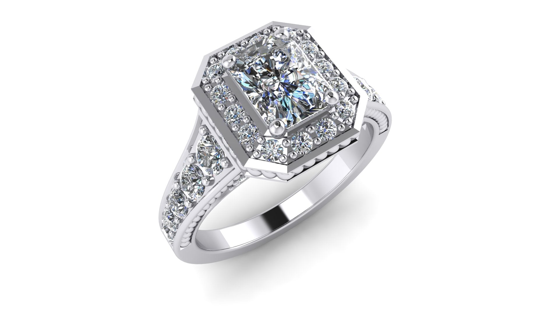 White Gold Pave Princess Cut Diamond Engagement Ring with Detailed Gallery by Jolie Designs