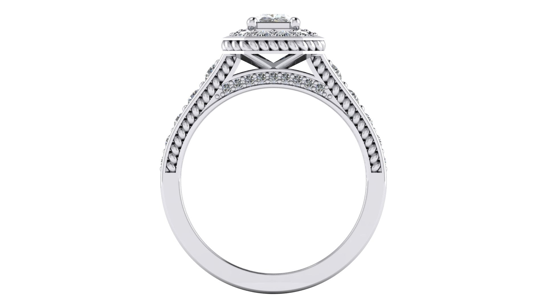 White Gold Pave Princess Cut Diamond Engagement Ring with Detailed Gallery by Jolie Designs