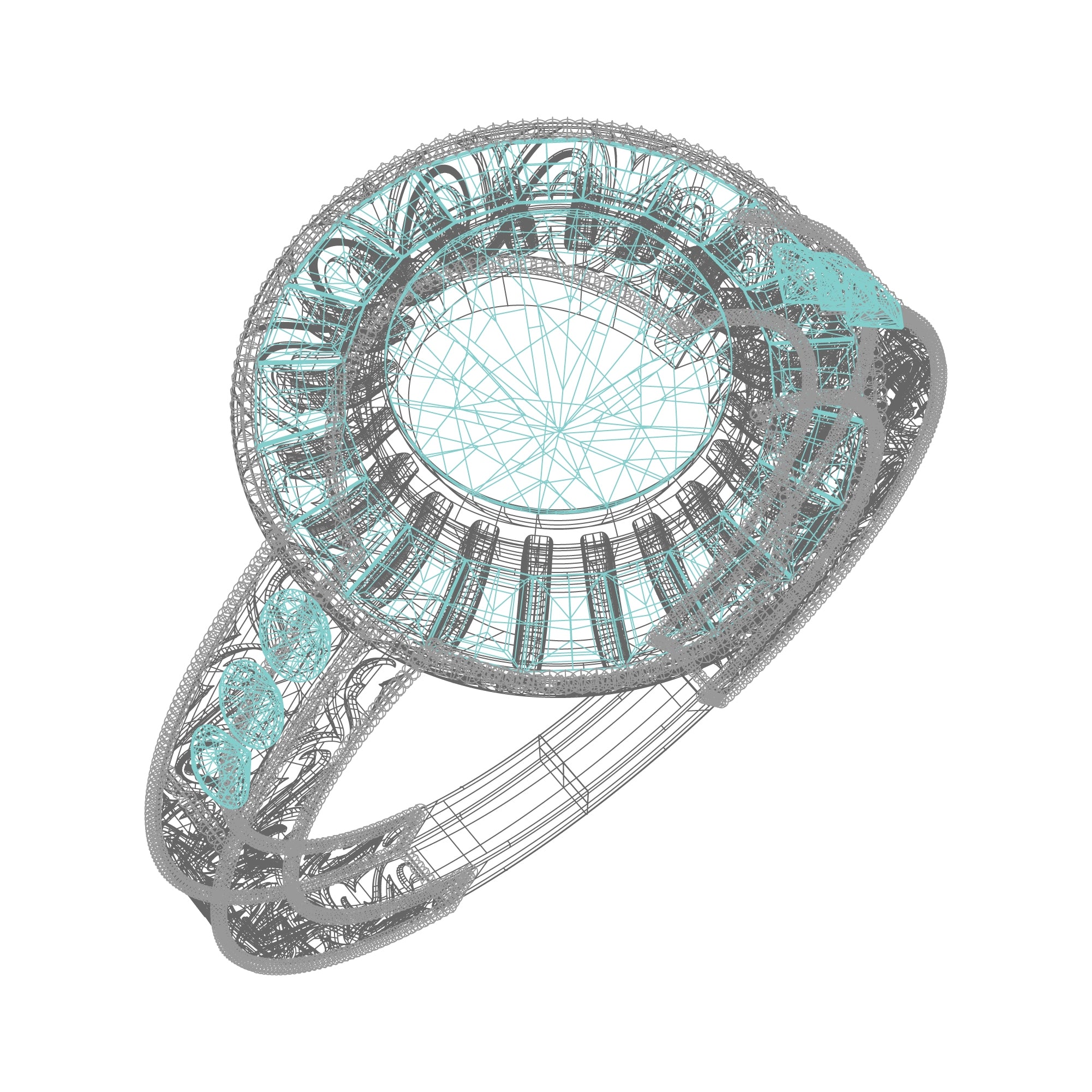 Art Deco Inspired Blue Sapphire and White Gold Engraved Ring by Jolie Designs