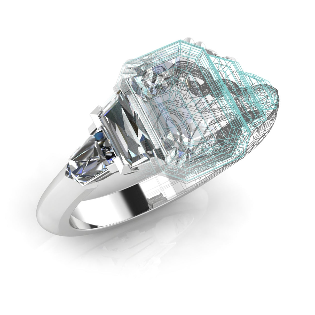 3-Stone Diamond Engagement Ring with Hand-Cut Scroll Gallery by Jolie Designs