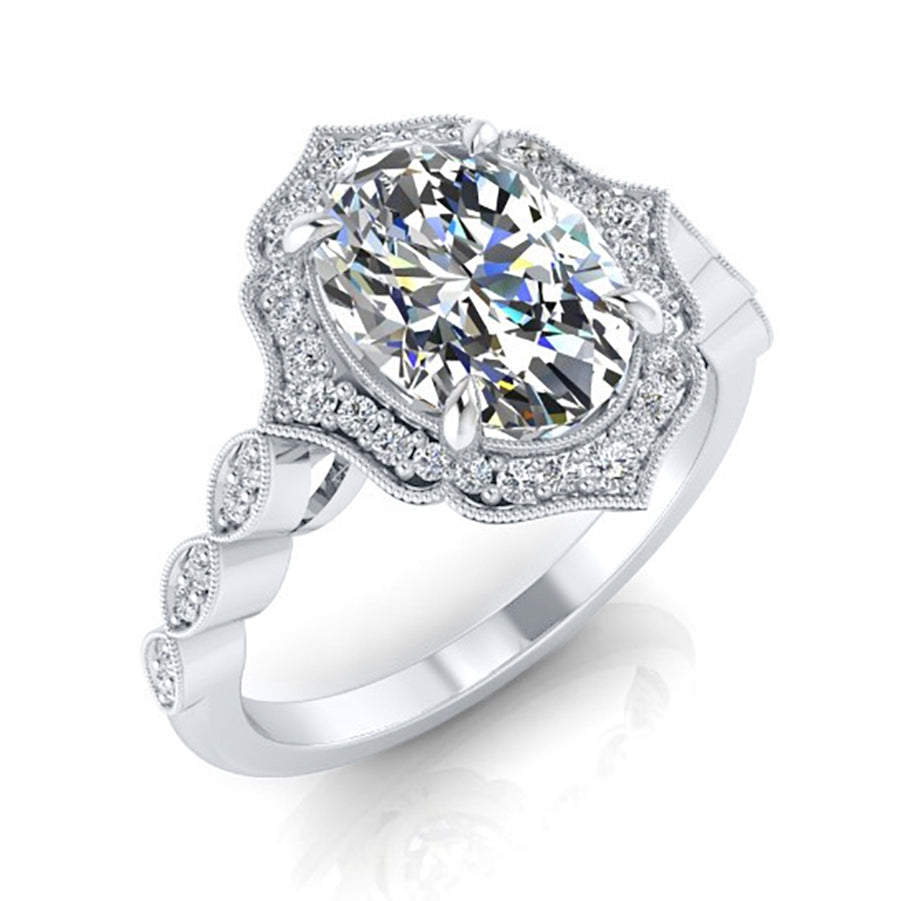 Petite Scallop Halo Oval Diamond Engagement Ring by Jolie Designs