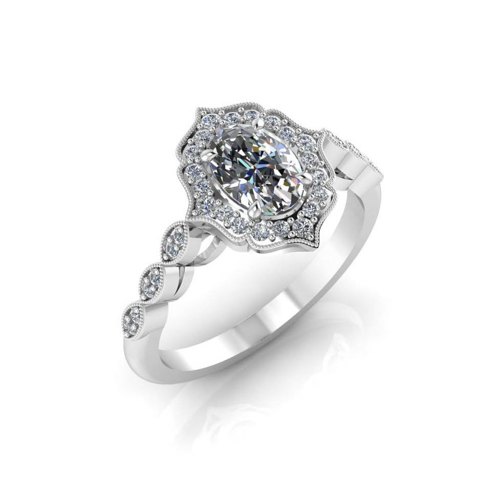 Petite Scallop Halo Oval Diamond Engagement Ring by Jolie Designs