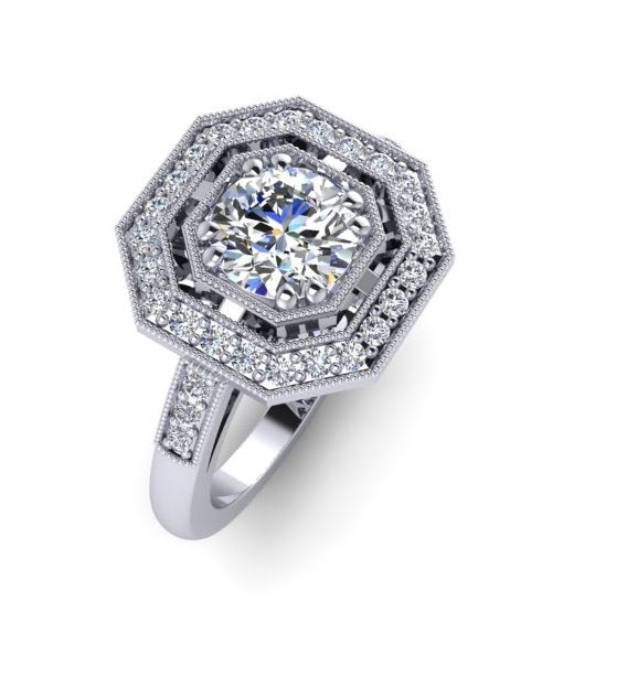 Classic White Gold Square Pave Diamond Ring by Jolie Designs