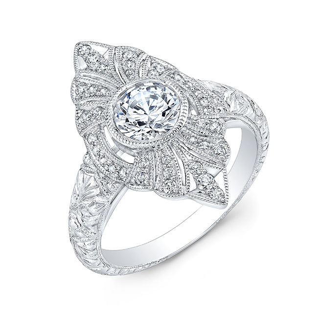 Hand Engraved Marquise Diamond Bezel Engagement Ring by Jolie Designs