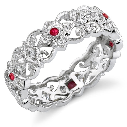 Mill Grained Diamond and Ruby Stackable Ring by Jolie Designs