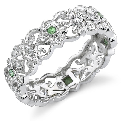 Mill Grained Diamond and Tsavorite Stackable Ring by Jolie Designs