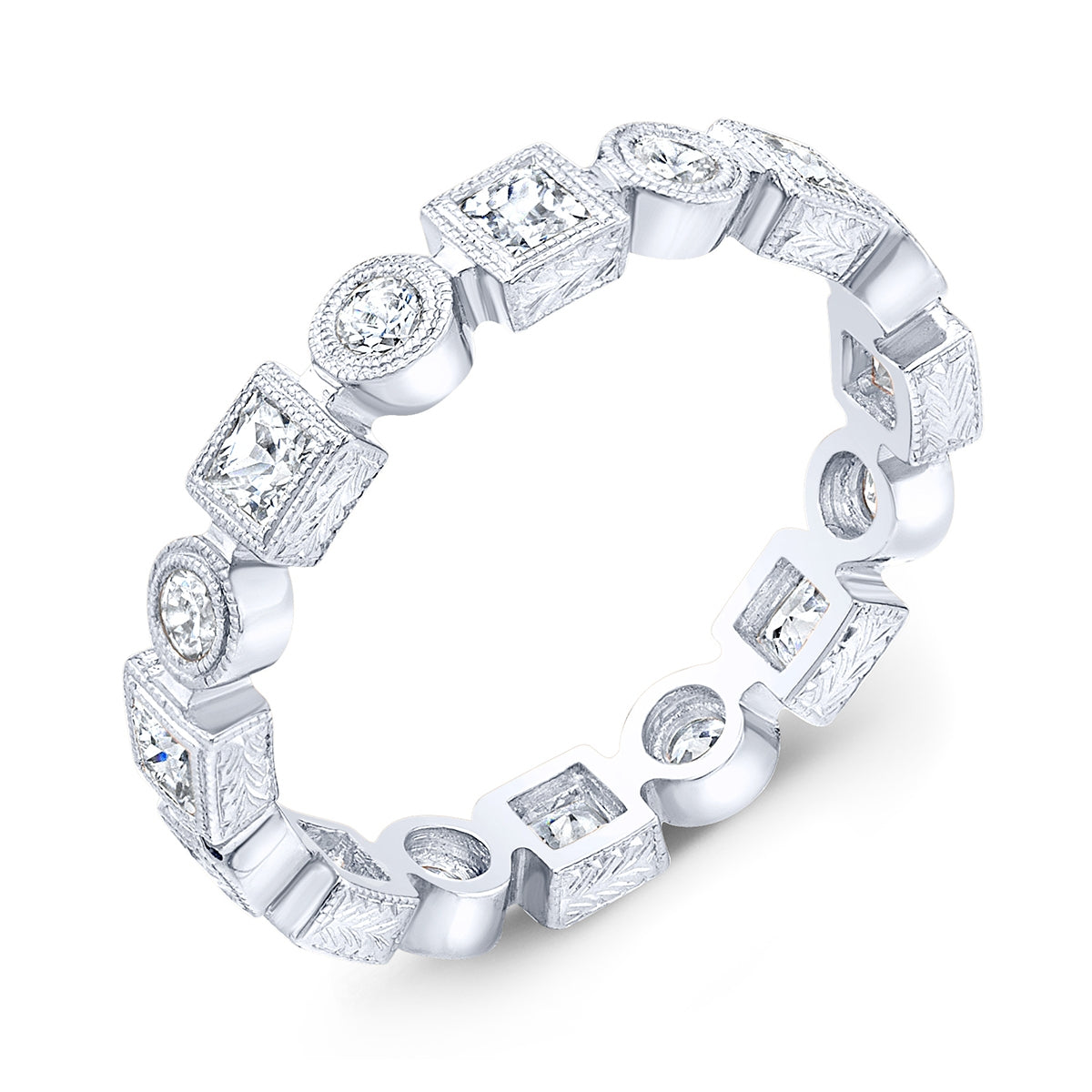 Fine Millgrain Bezel Diamond Wedding Band by Jolie Designs