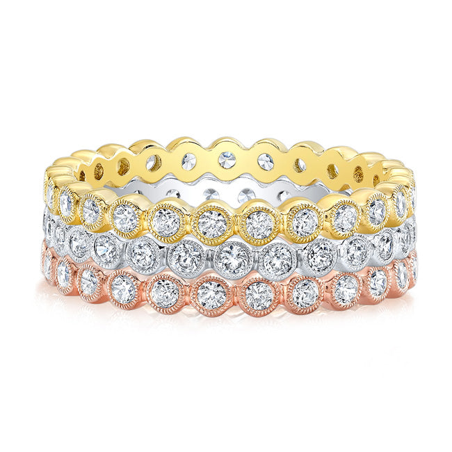 Mill Grained Bezel Wrapped Diamond Wedding Ring Set by Jolie Designs