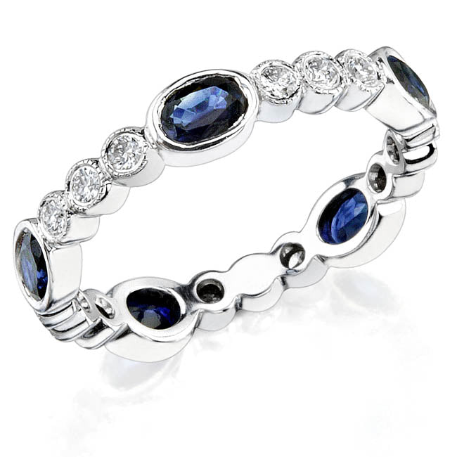 Diamond and Custom Cut Oval Blue Sapphire Stackable Ring by Jolie Designs