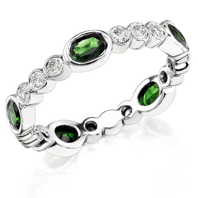 Diamond and Custom Cut Oval Tsavorite Stackable Ring by Jolie Designs