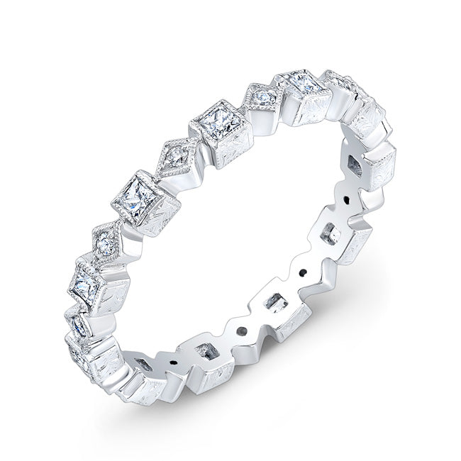 Princess Cut and Round Diamond Hand Engraved Stackable Ring by Jolie Designs