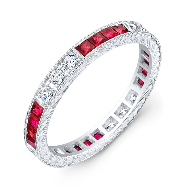 Art Nouveau Hand Carved Ruby and Diamond Masterpiece Ring by Jolie Designs