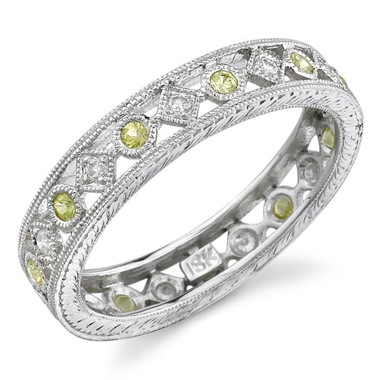 Lace Engraved Diamond & Yellow Sapphire Stackable Ring by Jolie Designs