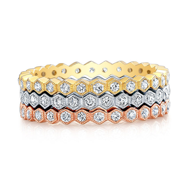 Micro Pave Diamond Stackable Ring with Mill Graining by Jolie Designs