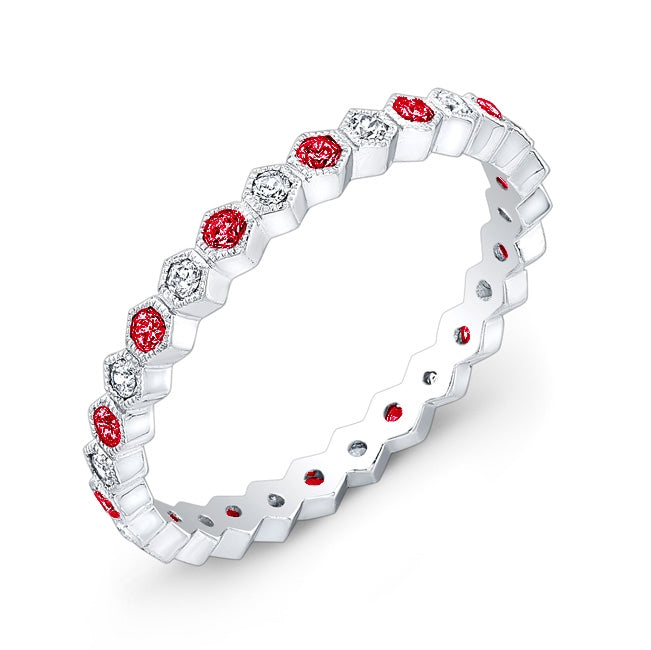 Micro Pave Diamond and Ruby Stackable Millgrain Ring by Jolie Designs