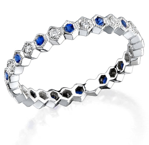 Micro Pave Diamond and Blue Sapphire Stackable Ring by Jolie Designs