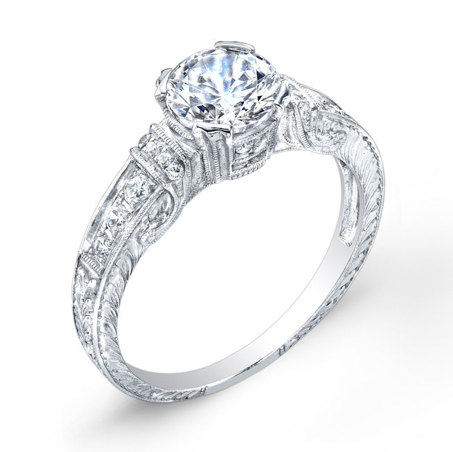 Jolie Designs Engraved Diamond Engagement Ring with Vintage Details