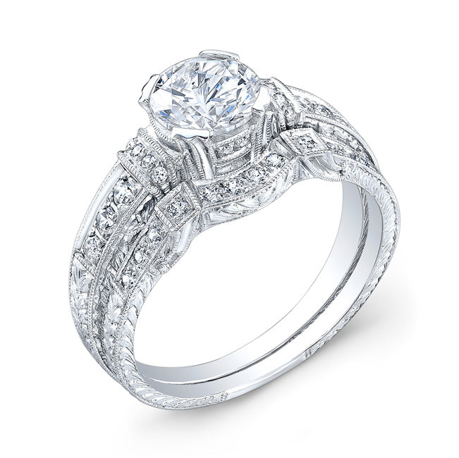 Jolie Designs Engraved Diamond Engagement Ring with Vintage Details