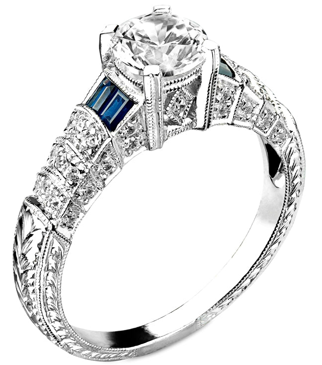 Diamond and Blue Sapphire Ring Semi Mount for 1ct Center by Jolie Designs