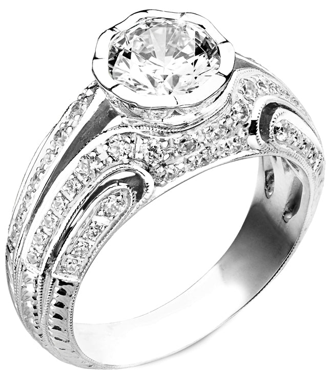 Engraved Diamond Engagement Ring Semi-Mount for 1ct Center Stone by Jolie Designs
