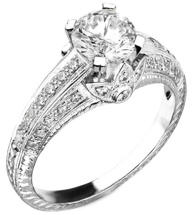 Engraved Diamond Semi Mount Engagement Ring R183D by Jolie Designs
