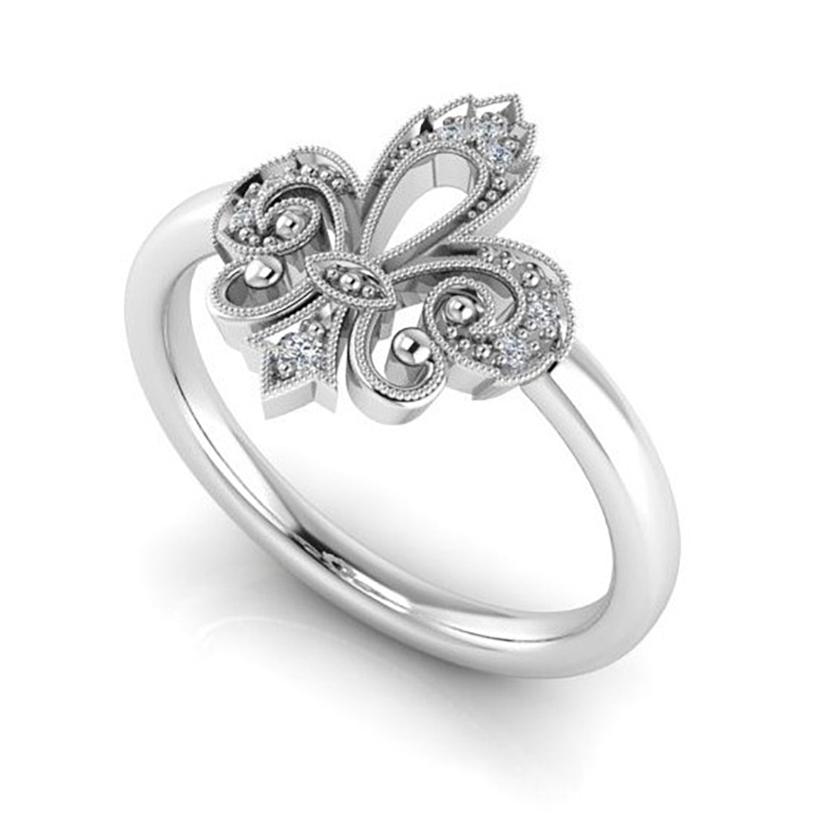 Pave' Set Diamond Fleur De Lis Ring by Jolie Designs