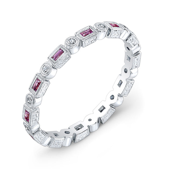 Jolie Designs Hand Engraved Pink Sapphire and Diamond Stackable Ring - R210DPS
