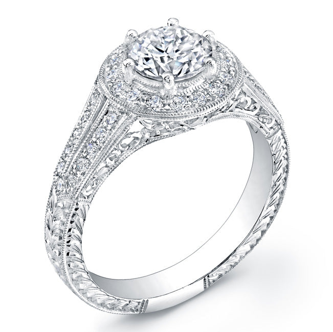 Halo Style Engraved Diamond Engagement Ring Semi Mount for 1 Carat Center by Jolie Designs