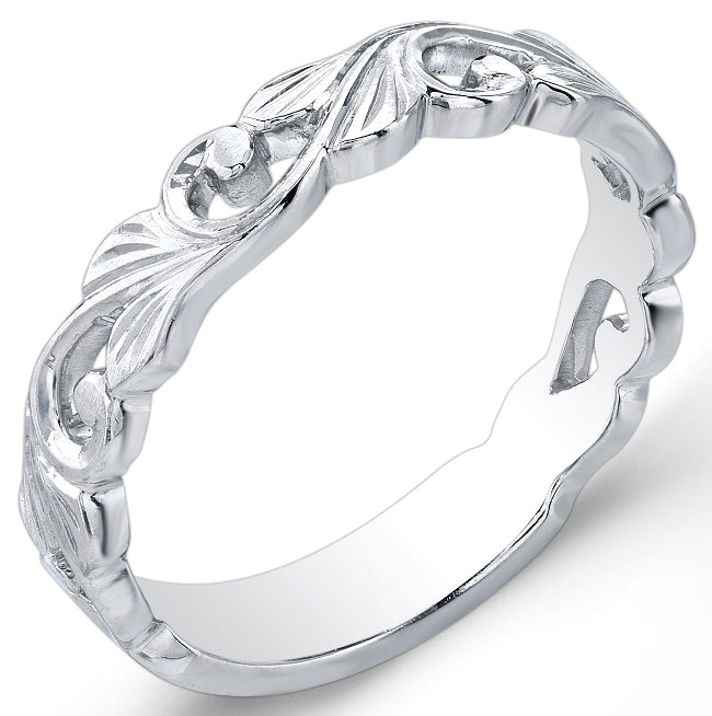 Nouveau Style Vine and Leaf Organic Wedding Band in White Gold or Platinum by Jolie Designs