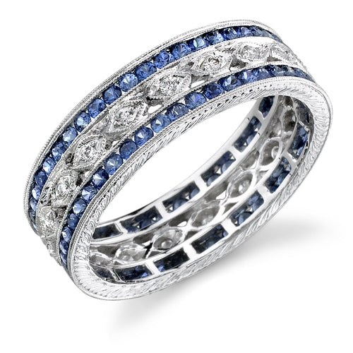 Hand Engraved Diamond and Blue Sapphire Gemstone Ring by Jolie Designs