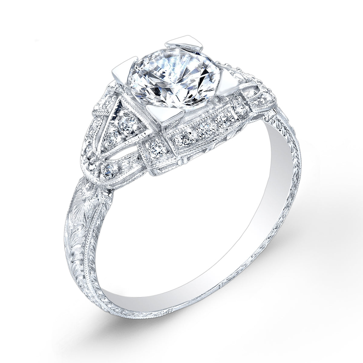 Jolie Designs Antique Style Engraved Diamond Engagement Ring - R3049D