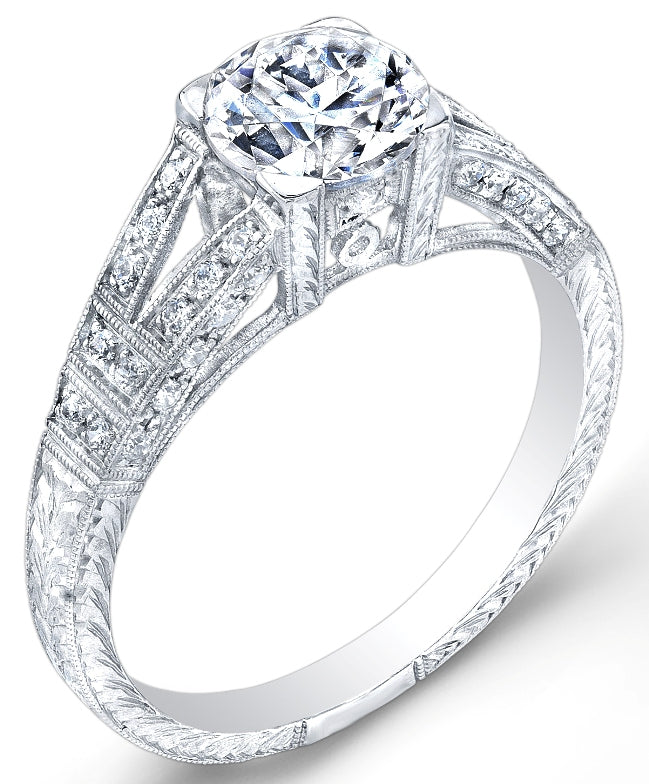 Jolie Designs Antique Style Engraved Diamond Engagement Ring - R3059D