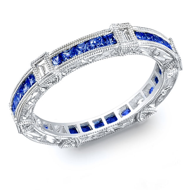 Art Nouveau Hand Carved Sapphire and Diamond Ring by Jolie Designs