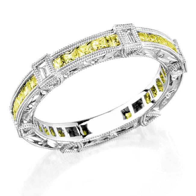 Art Nouveau Hand Carved Yellow Sapphire and Diamond Ring by Jolie Designs