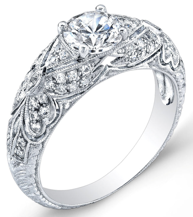 Jolie Designs Antique Style Engraved 0.36 CTW Round Diamond Engagement Ring R6240D
