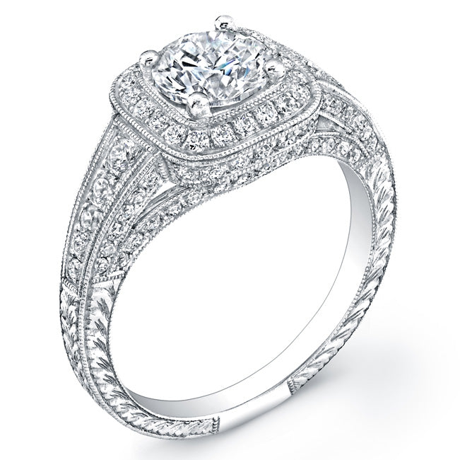 Jolie Designs Halo Style Engraved Diamond Engagement Ring - R356A