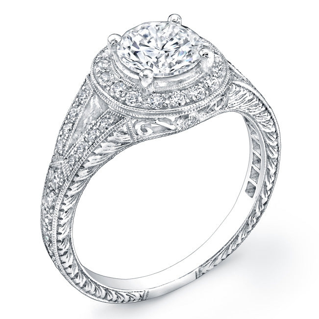 Jolie Designs Halo Style Engraved Diamond Engagement Ring Semi Mount - R357A