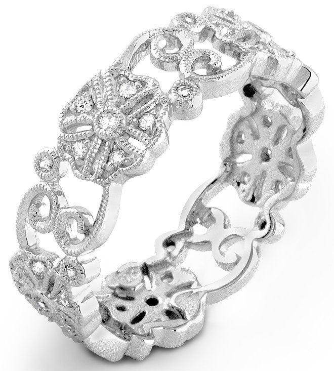 Millgrained Pave Set Diamond Wedding Ring by Jolie Designs