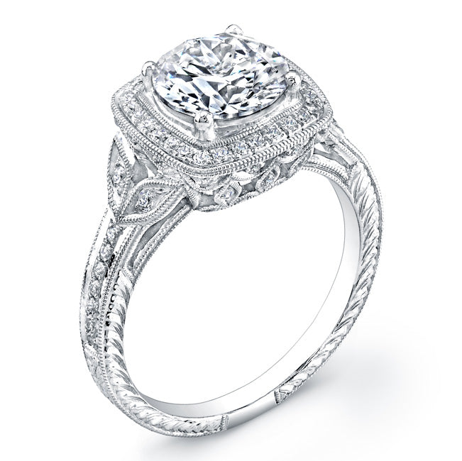 Halo Style Engraved Diamond Halo Engagement Ring Semi Mount by Jolie Designs