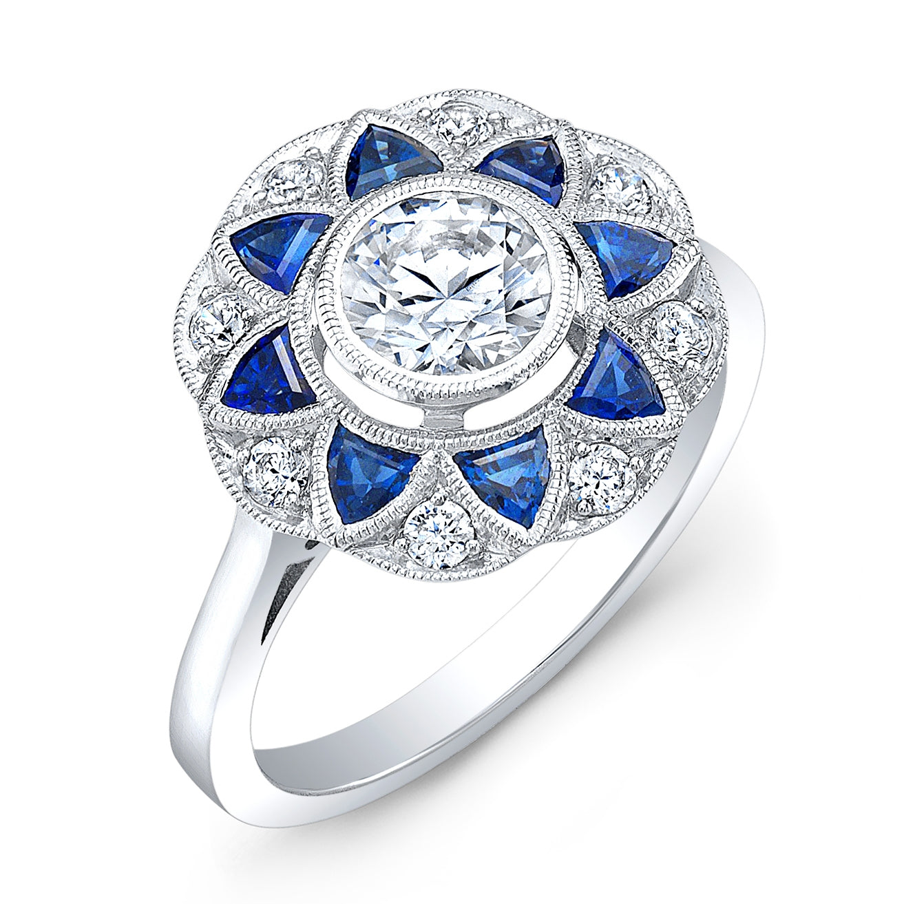 Diamond and Blue Sapphire Semi Mount Engagement Ring by Jolie Designs